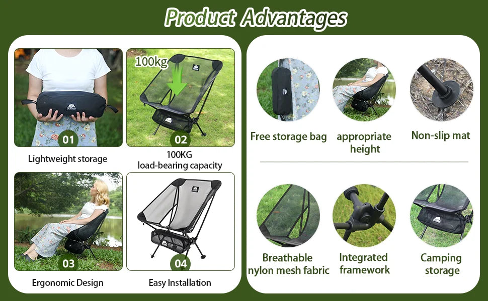Moon Chair Breathable Outdoor Chair Camping Fishing Chair Mesh Material 7075 Aluminum Alloy Breathable Surface Anti Sinking