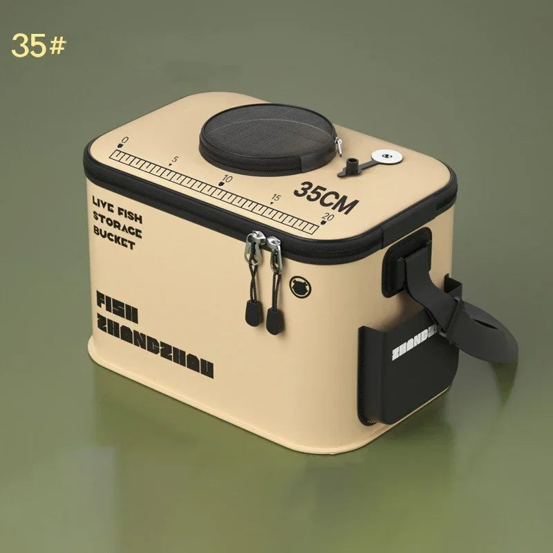 New Outdoor Fishing Bucket Foldable Live Fish Bucket with Net Cover 12-34L EVA Water Pail with Handbar for Wild Fishing Tackle