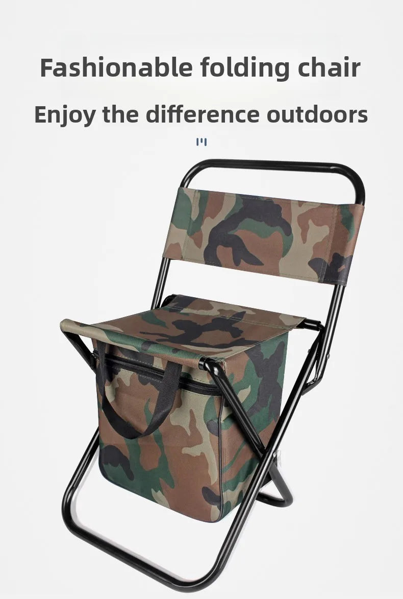 Backrest Leisure Camping Fishing Chair, Portable Outdoor Folding Chair with Storage Bag, Oxford Fabric Art Living Stool