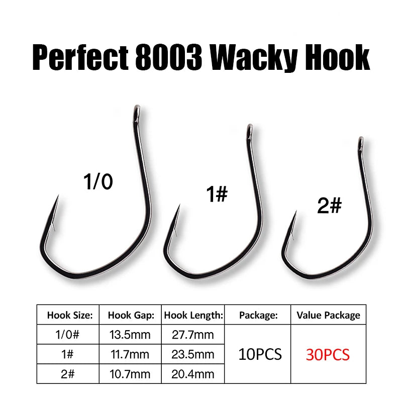 Cast&Catch Perfect 8003 Wacky Hook 30pcs Barb Multiple Sizes Soft Bait Bass Finesse Fishing Gear