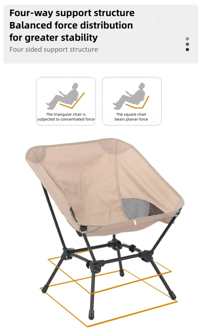 TINSOL Foldable Four-Corner Square Camping Chair, Portable Beach Fishing Stool, Travel Backpack Fishing Chair, Garden Sun Chair