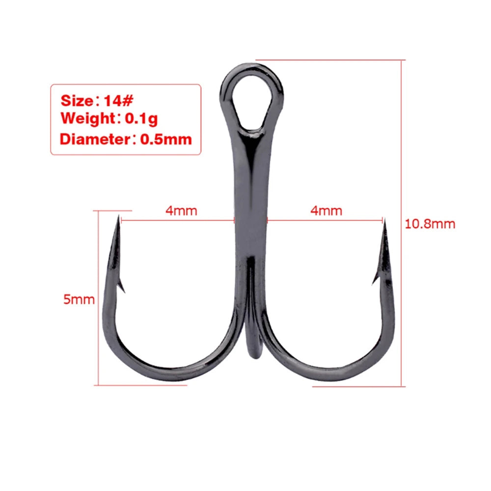 10Pcs/lot 2# 4# 6# 8# 10# Black Fishing Hook High Carbon Steel Treble Overturned Hooks Fishing Tackle Round Bend Treble For Bass