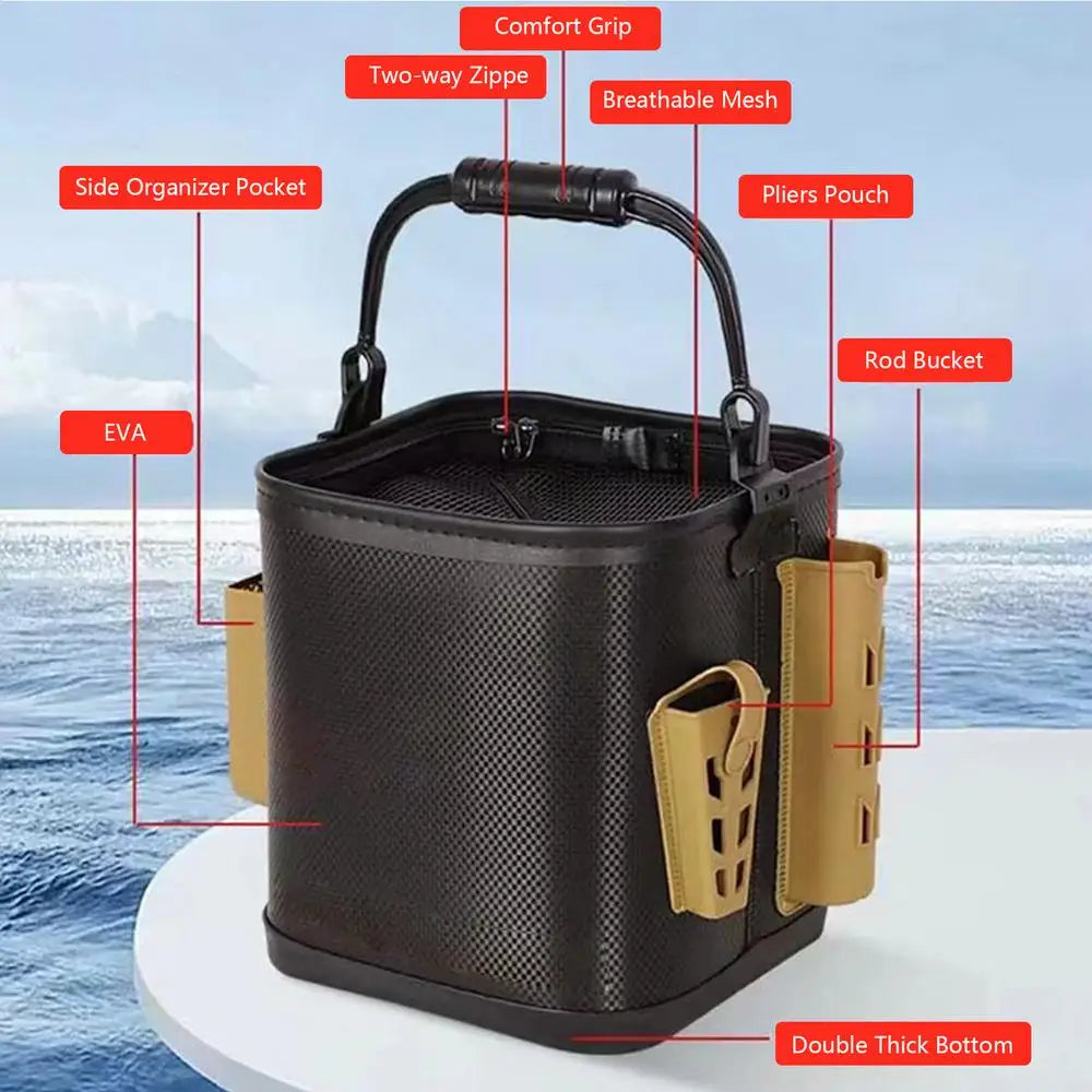 Outdoor Fishing Bucket With non-slip water rope Foldable and Portable EVA Water Bucket for Wild Fishing Household Bucket