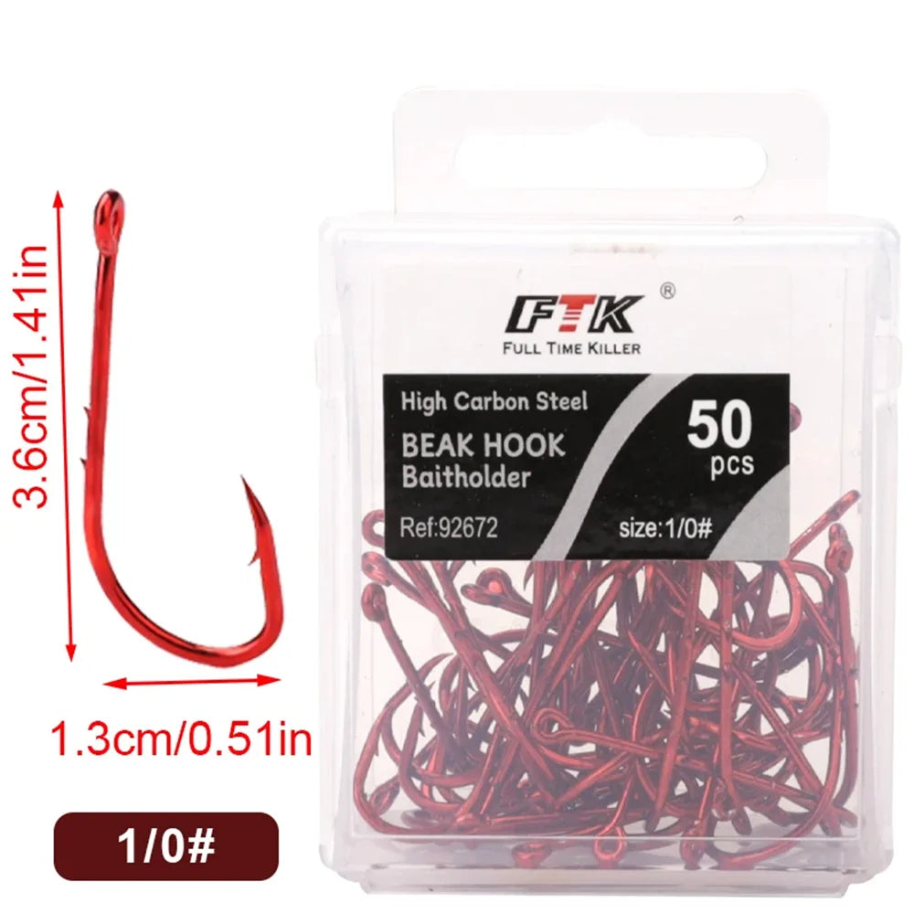 FTK Red Fishing Hooks Sea Barbed Fishing Lures Shank Beak Live BaitHolder Carp Fishing Jig Worm Hooks Accessories Tackle
