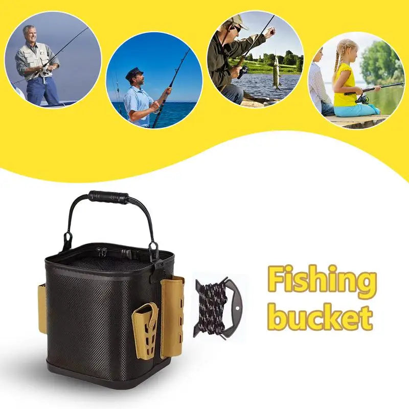 Outdoor Fishing Bucket With non-slip water rope Foldable and Portable EVA Water Bucket for Wild Fishing Household Bucket