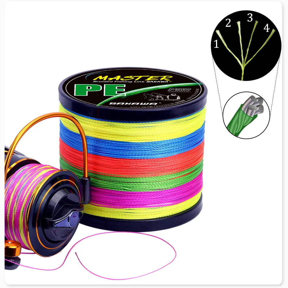 BAKAWA 4 Strands Braided PE Fishing Line 300M 500M 1000M Fly Wire Multifilament Carp Wire Japan Multicolor Sea Line Super Strong