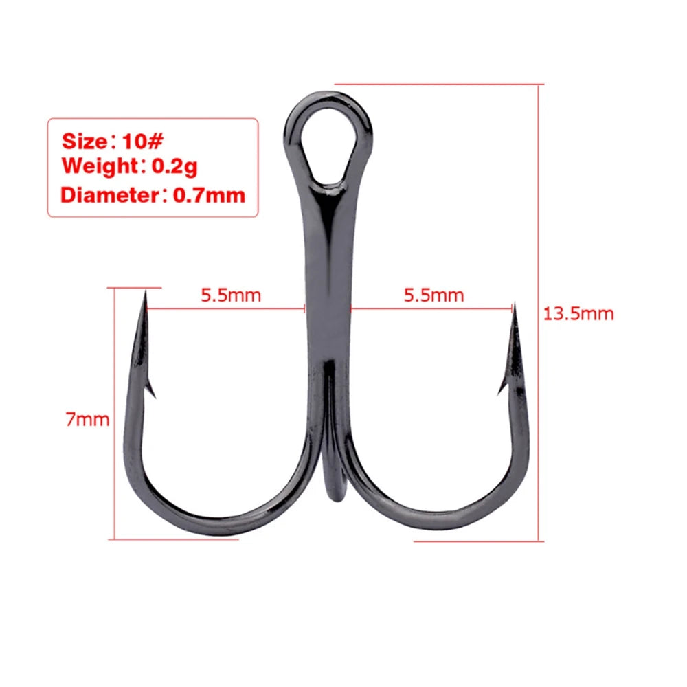 10Pcs/lot 2# 4# 6# 8# 10# Black Fishing Hook High Carbon Steel Treble Overturned Hooks Fishing Tackle Round Bend Treble For Bass