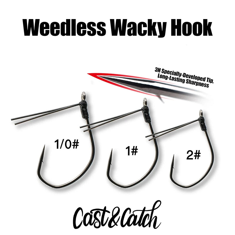 Cast&Catch 4PCS Weedless Wacky Fish Hook Anti-Snag Grass Blocking for Bass Soft Bait Freshwater Fishing Tackle