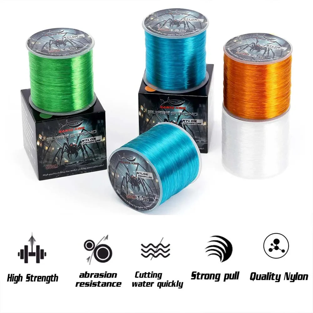 SantaKing Monofilament Fishing Line 500M Strong and Abrasion-Resistant Nylon Mono Smooth and Long Casting Low Memory