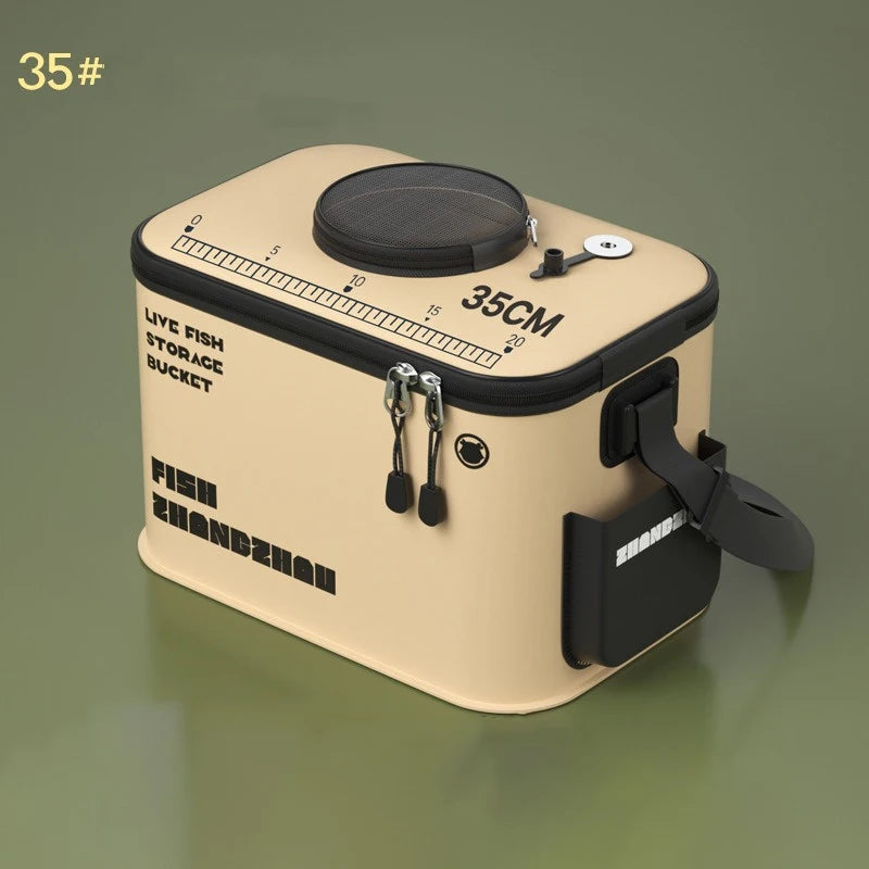 New Outdoor Fishing Bucket Foldable Live Fish Bucket with Net Cover 12-34L EVA Water Pail with Handbar for Wild Fishing Tackle