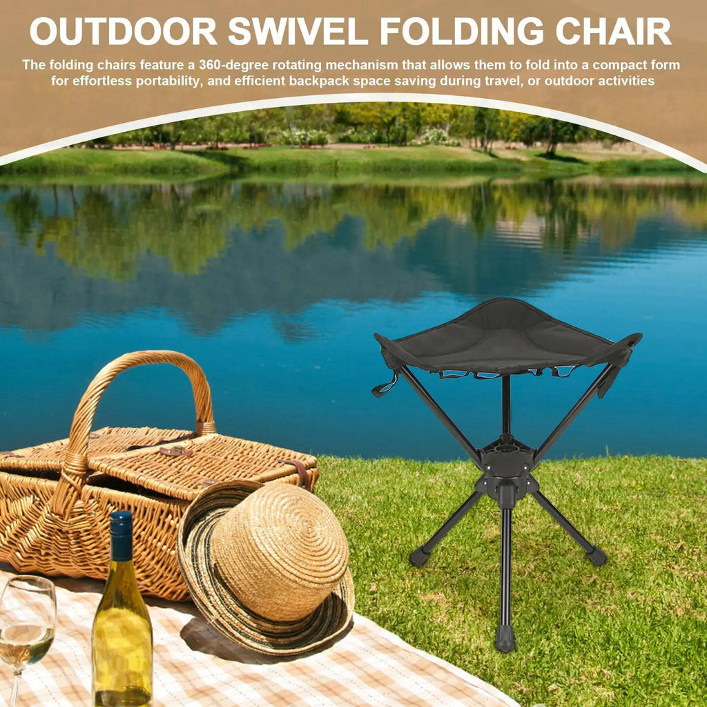 Portable Folding Swivel Camping Chair, Lightweight Fishing Stool for Outdoor Hunting Backpacking Travel, Lawn Dorm Hiking Gear