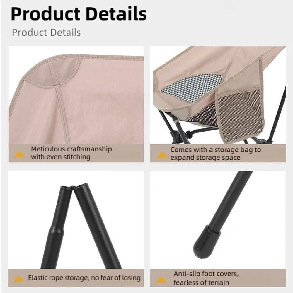 TINSOL Foldable Four-Corner Square Camping Chair, Portable Beach Fishing Stool, Travel Backpack Fishing Chair, Garden Sun Chair