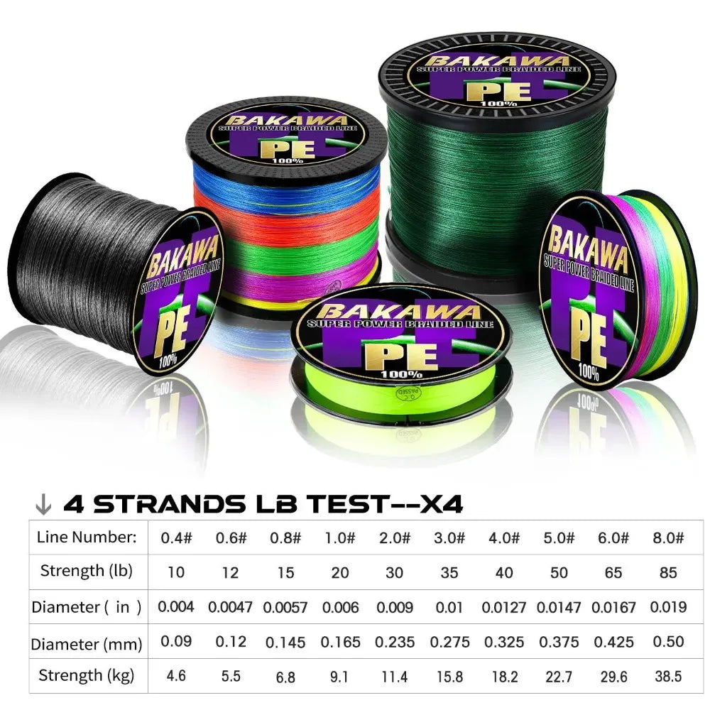 BAKAWA  4 Strands Braided Fishing Lines Multifilament Pesca 100M 300M 500M 1000M Carp Wire Japan Abrasion Resistant Pe Line
