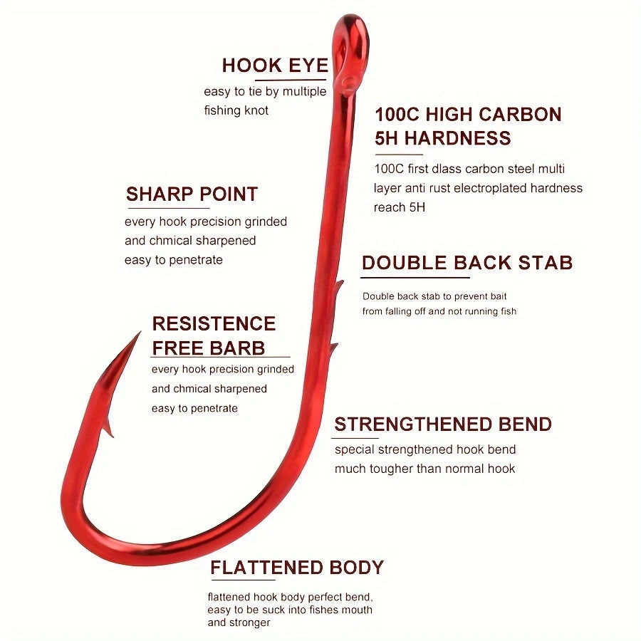 FTK Red Fishing Hooks Sea Barbed Fishing Lures Shank Beak Live BaitHolder Carp Fishing Jig Worm Hooks Accessories Tackle