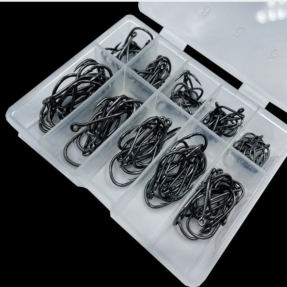 100Pcs Size 3-12# Ring Eye Fishhooks Circle Carp Eyed Fishing Hook High Carbon Steel Fishing Hooks Single Jig Fish Hook Tackle