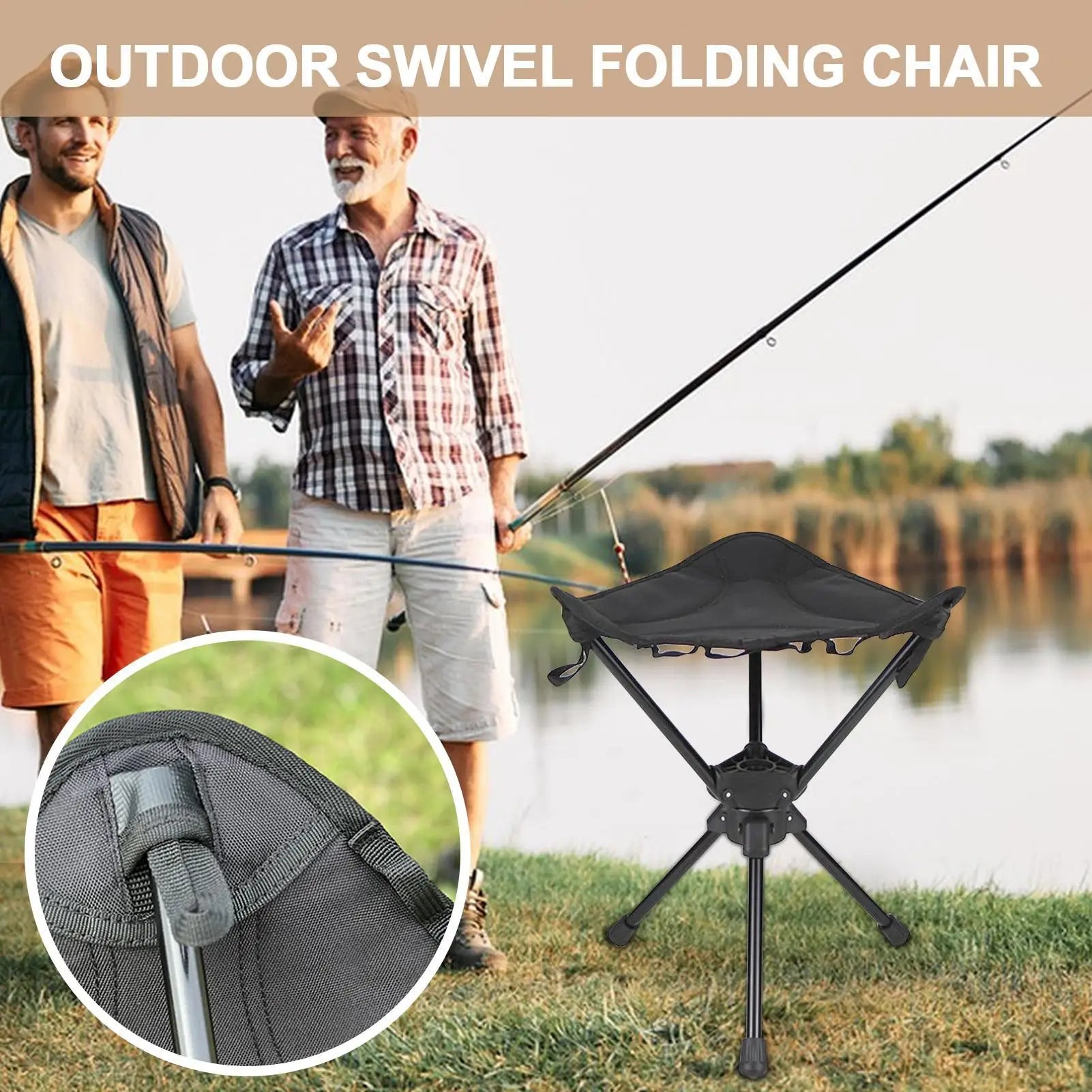 Portable Folding Swivel Camping Chair, Lightweight Fishing Stool for Outdoor Hunting Backpacking Travel, Lawn Dorm Hiking Gear