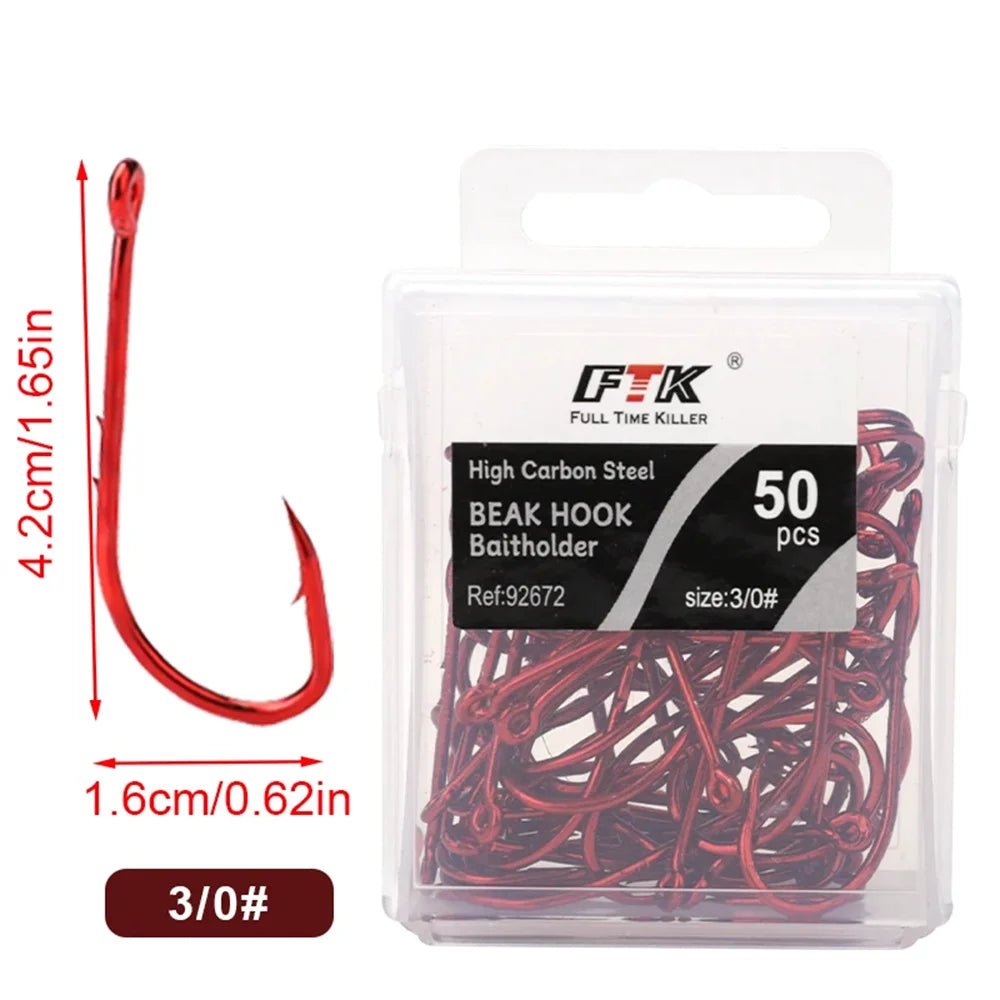 FTK Red Fishing Hooks Sea Barbed Fishing Lures Shank Beak Live BaitHolder Carp Fishing Jig Worm Hooks Accessories Tackle