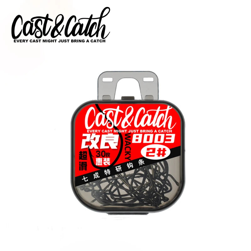 Cast&Catch Perfect 8003 Wacky Hook 30pcs Barb Multiple Sizes Soft Bait Bass Finesse Fishing Gear