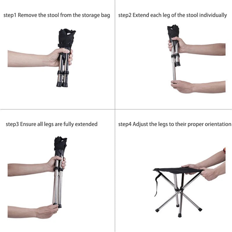 Stainless Steel Folding Outdoor Portable Telescopic Stool Camping Fishing Stool Telescopic Chair Easy to Fold Load Bearing 150kg