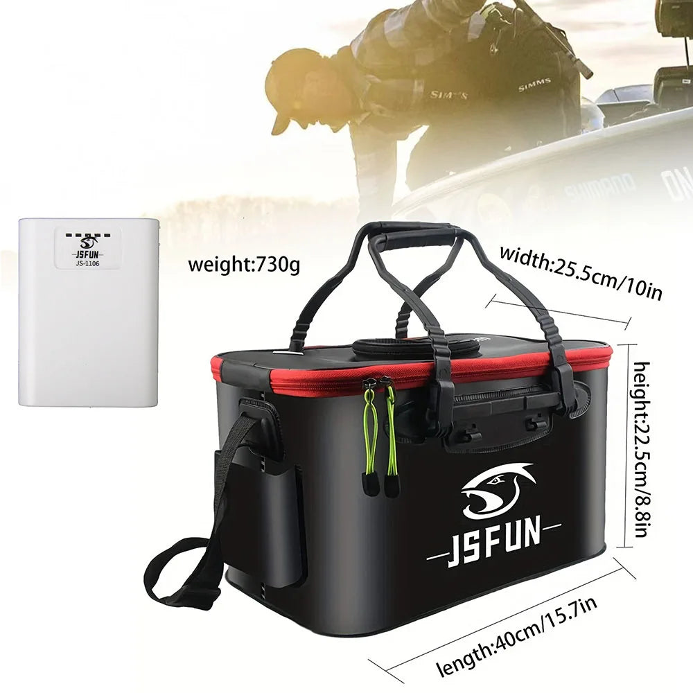 JSFUN EVA Foldable Fishing Bucket Box for Live Fish Oxygen Pump Portable Thick Storage Container Carrier Bag Handle Outdoor