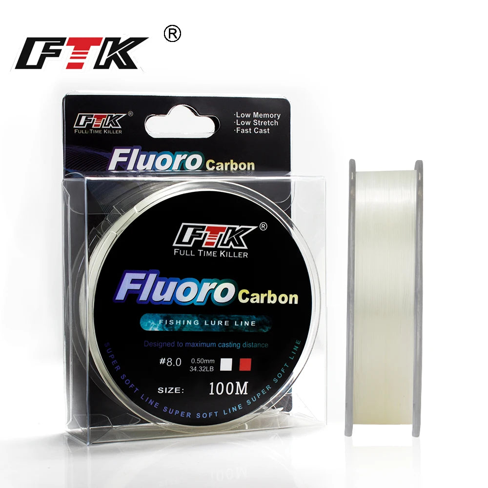 FTK 100M Fluorocarbon Coating Fishing Line 0.14mm-0.5mm 4.13LB-34.32LB Carbon Fiber Monofilament Line Carp Fishing Sinking Line