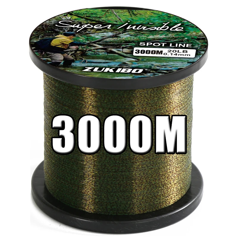 ZUKIBO 3000m Invisible Spotted Fishing Line Japan Super Strong Monofilament Line Fluorocarbon Coated Nylon Fly Sink Line pesca