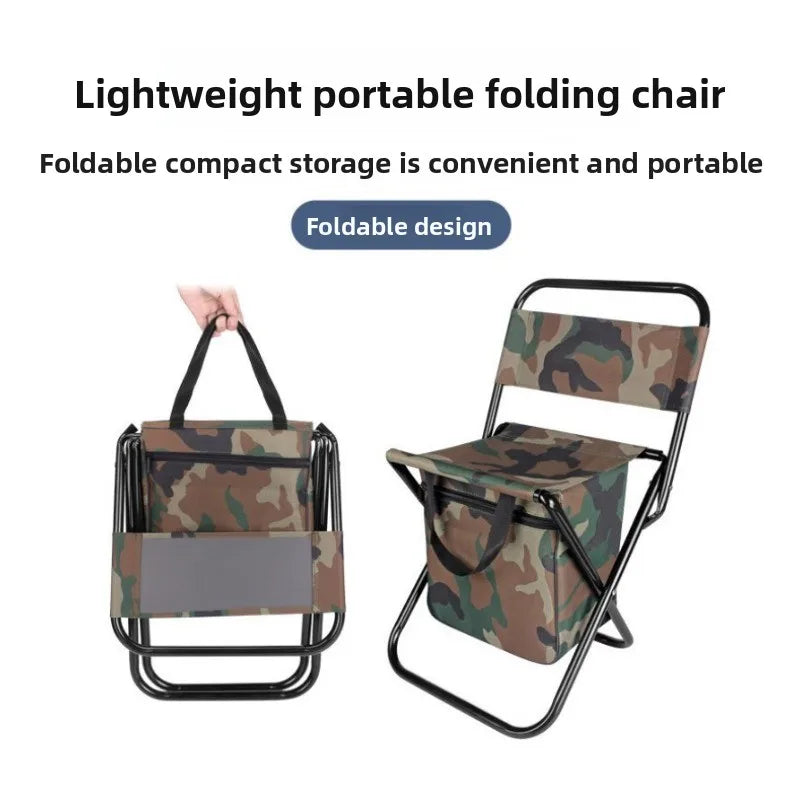 Backrest Leisure Camping Fishing Chair, Portable Outdoor Folding Chair with Storage Bag, Oxford Fabric Art Living Stool