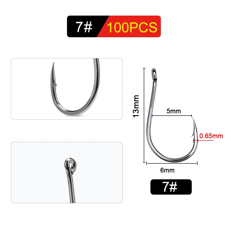 FTK CHINU Fishhook with ring barbed 1/0#-5/0#50PCS 1#-7#100PCS Rock Fishing Sea Fishing Hook black high carbon steel fishhook