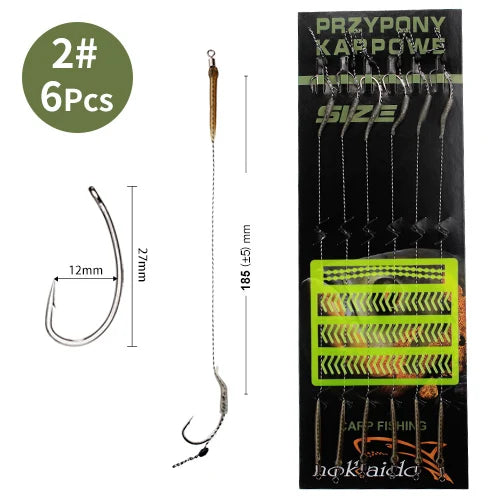FTK 6Pcs Carp Fishing Hooks Pre tied carp hook hair rig for carp With line Ready Made Boilies Bait Hair Rigs Carp fishing tackle