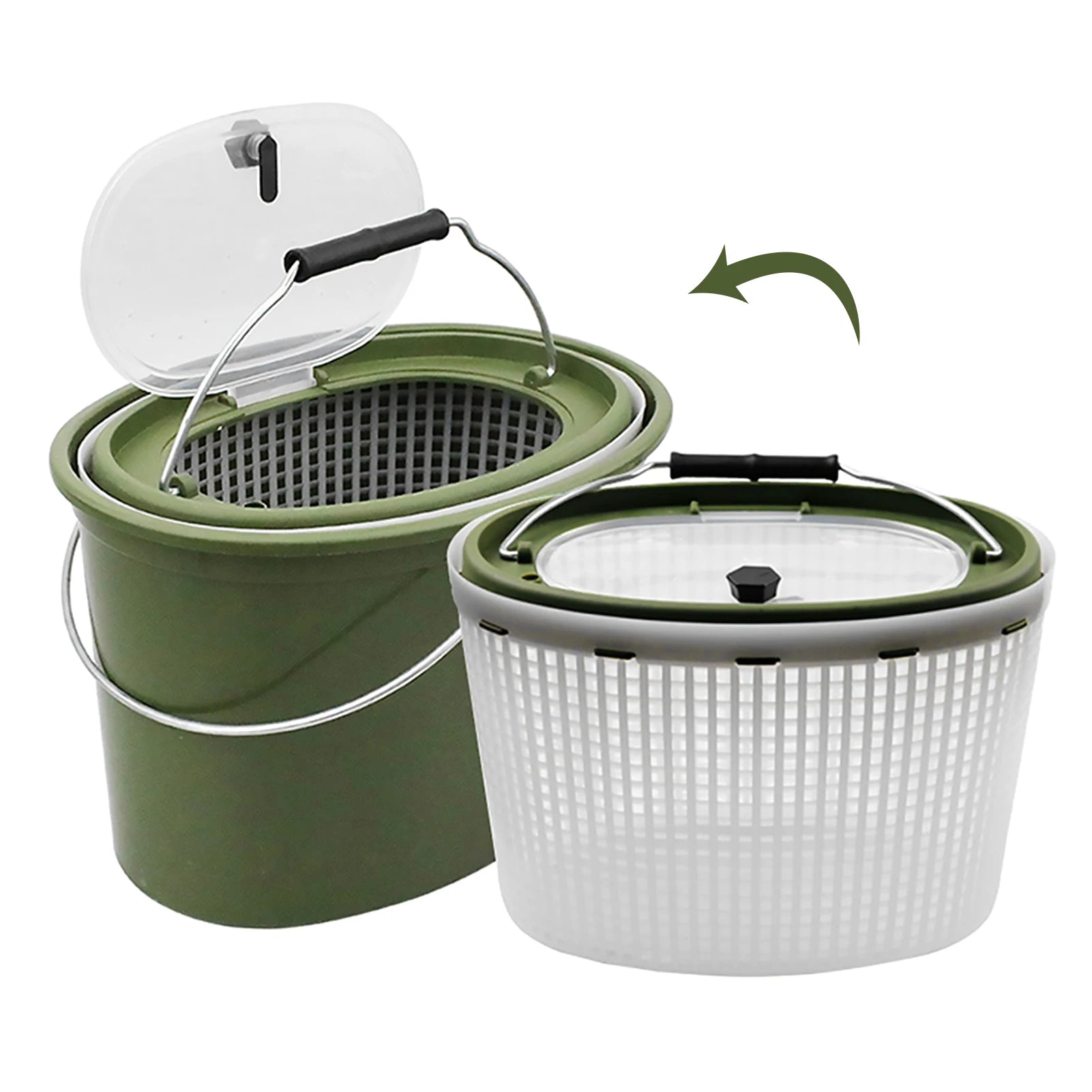 2-in-1 Fishing Bucket Double-Deck Fish Box Detachable Fish Strainer Colander Fishing Bait Storage Container Double Handle Fish