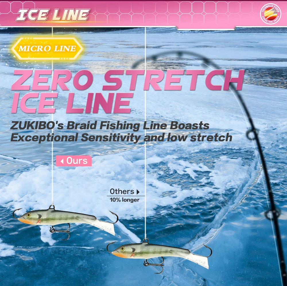 ZUKIBO Micro Fuesd Ice Line100m Winter Soft Braided Fishing Line Zero Memory Super Strong Abrasion Resistant Line Fishing Tackle