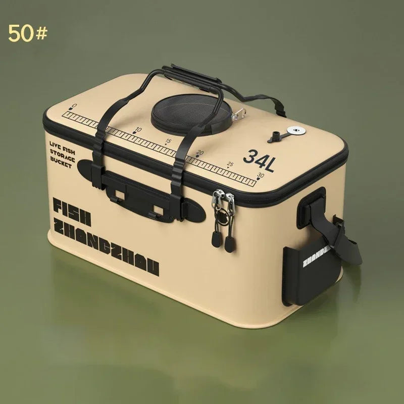 Fishing Bucket Foldable Live Fish Bucket with Net Cover 12-34L EVA Water Pail with Handbar for Wild Fishing Tackle Accessories