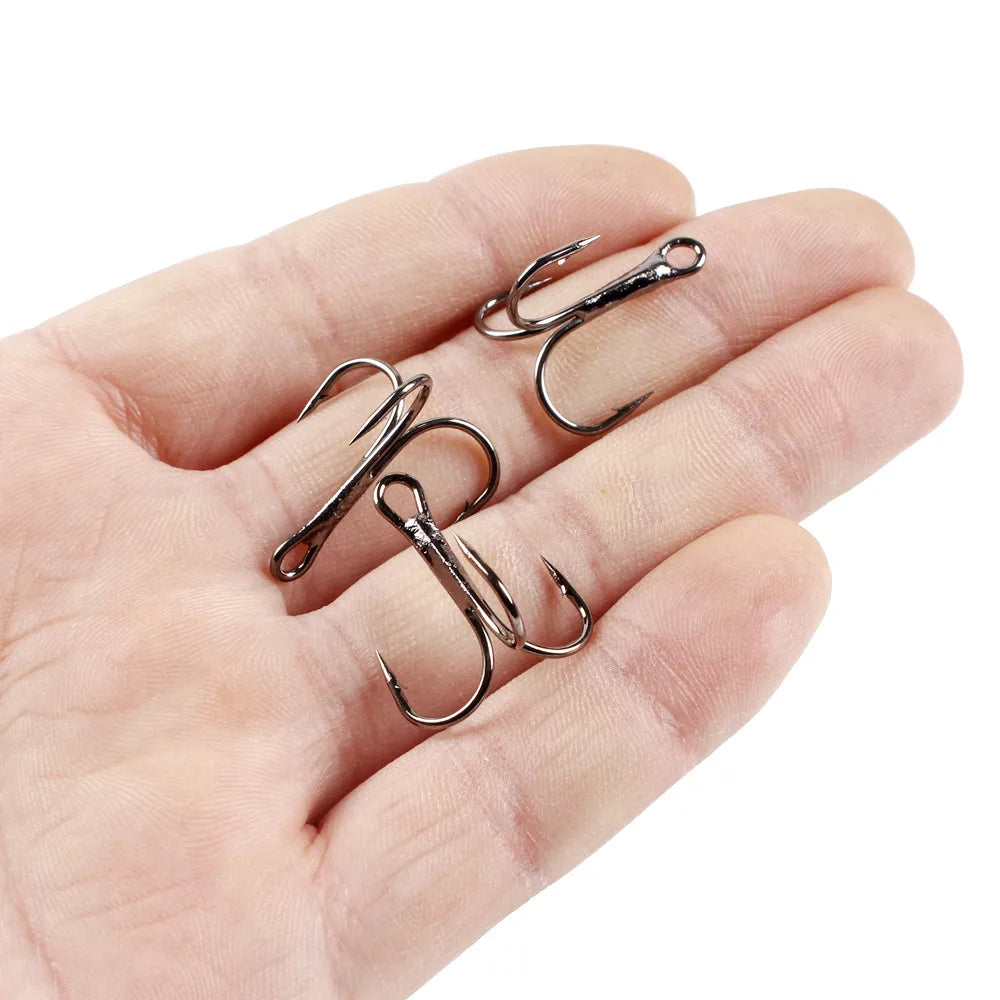 10Pcs/lot 2# 4# 6# 8# 10# Black Fishing Hook High Carbon Steel Treble Overturned Hooks Fishing Tackle Round Bend Treble For Bass