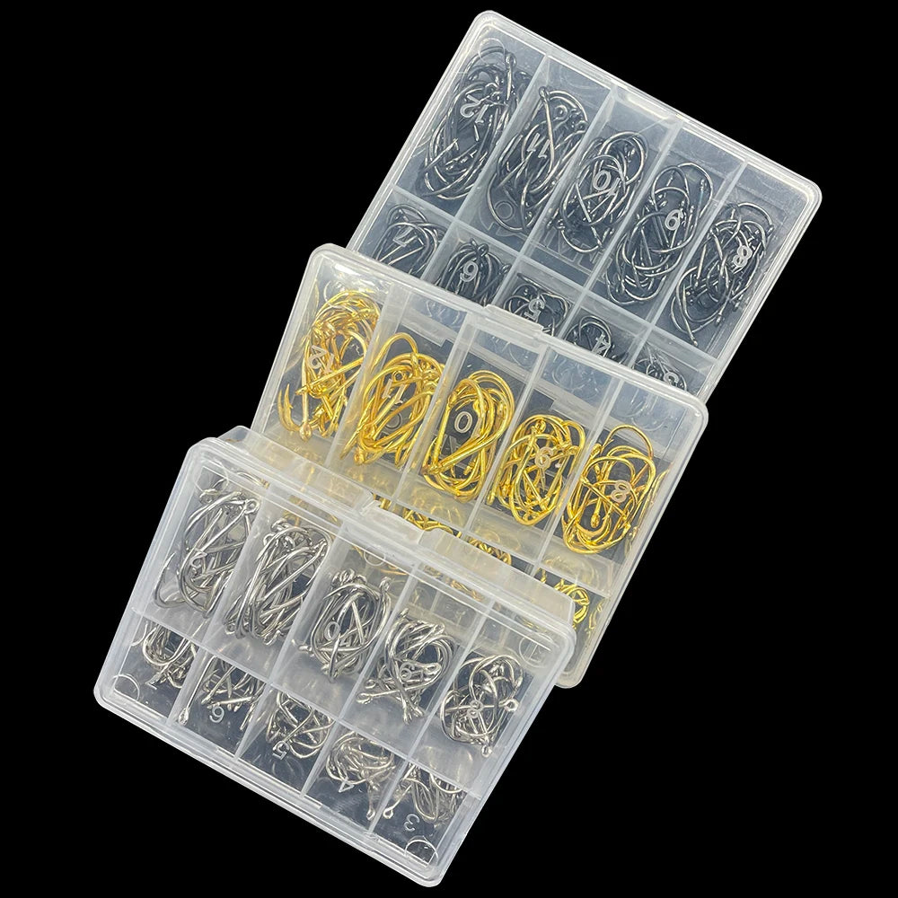 100Pcs Size 3-12# Ring Eye Fishhooks Circle Carp Eyed Fishing Hook High Carbon Steel Fishing Hooks Single Jig Fish Hook Tackle