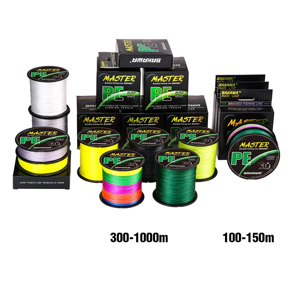 BAKAWA 4 Strands Braided PE Fishing Line 300M 500M 1000M Fly Wire Multifilament Carp Wire Japan Multicolor Sea Line Super Strong