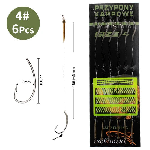 FTK 6Pcs Carp Fishing Hooks Pre tied carp hook hair rig for carp With line Ready Made Boilies Bait Hair Rigs Carp fishing tackle