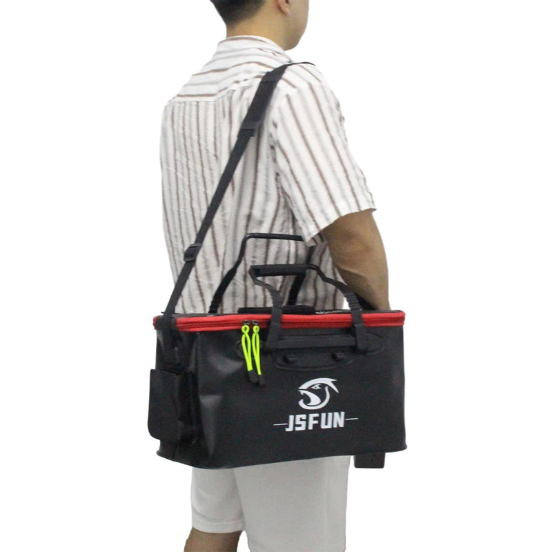 JSFUN EVA Foldable Fishing Bucket Box for Live Fish Oxygen Pump Portable Thick Storage Container Carrier Bag Handle Outdoor