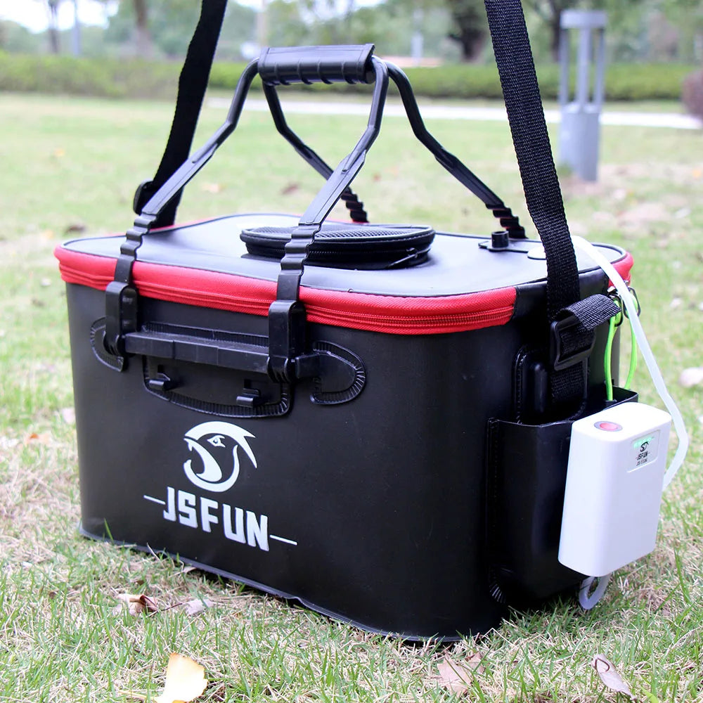 JSFUN EVA Foldable Fishing Bucket Box for Live Fish Oxygen Pump Portable Thick Storage Container Carrier Bag Handle Outdoor