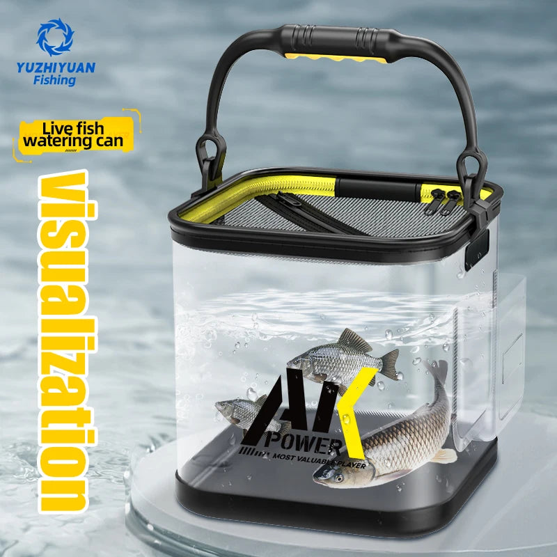 YUZHIYUAN Transparent Fishing Bucket Foldable Multifunctional Live Fish Container Fish Protection Bucket
