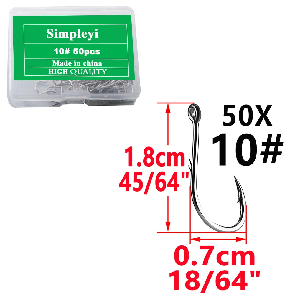 50pcs/Box Barbed High Carbon Steel Fishing Hooks Sea Worm Carp Single Circle Hook Set Fly Fishing Accessories Tackle  Fishhook