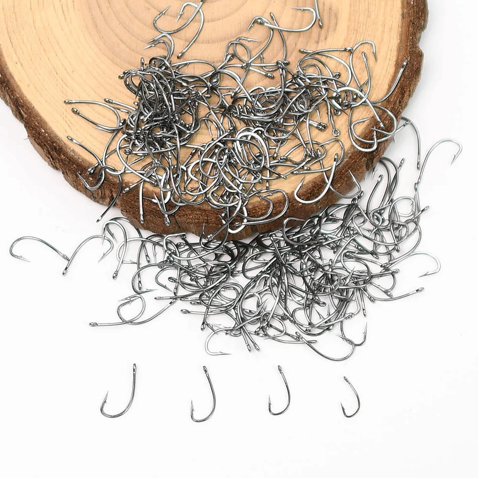 100Pcs/Pack 12# 14# 16# 18# Black Nickel Trout Single Hook With Barb High Carbon Steel Fishing Flies Spoon Hooks