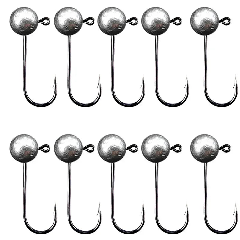 10pcs/lot 0.8g 1.7g 3.5g 4.7g 7g 9.4g Jig Head Fishing Hook Round Ball Jig Head Fishhook Soft Worm Fishing Accessories