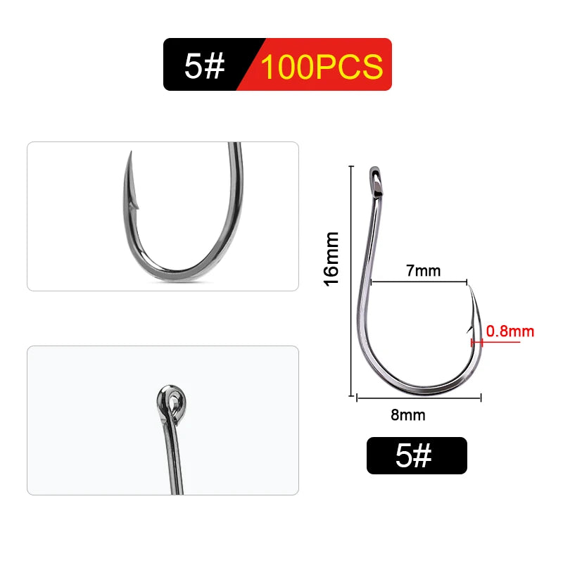 FTK CHINU Fishhook with ring barbed 1/0#-5/0#50PCS 1#-7#100PCS Rock Fishing Sea Fishing Hook black high carbon steel fishhook