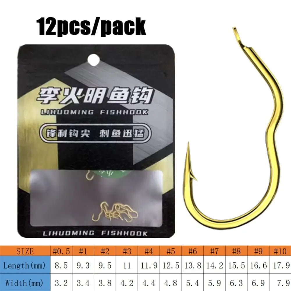 12 Pcs/Pack Durable 1#-10# High Carbon Steel Gold Fishing Hook Sharp Barbed Anti Slip Automatic Flip Fishhook Fishing Tackle