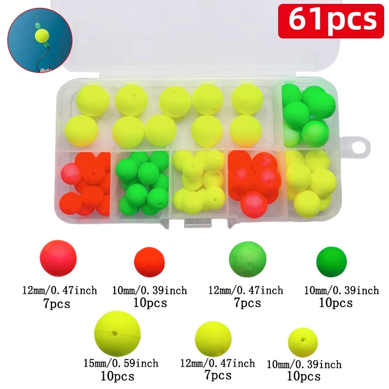 61-Piece Foam Buoys - Bright Fly Fishing Buoys for Pomfret, Walleye and Bottom Rig