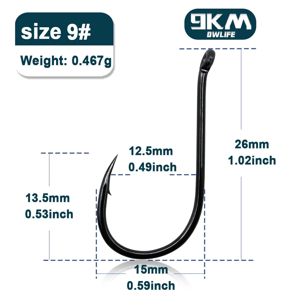 9KM Fishing Hooks 50~100Pcs Carp Hook Fishing Circle Hook Barbed Black High Carbon Steel Ice Fishing Accessories