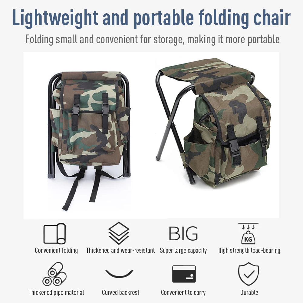 Outdoor Portable Camouflage Folding Chair Stool 100kg Max Load Oxford Cloth Stool Backpack For Camping Fishing