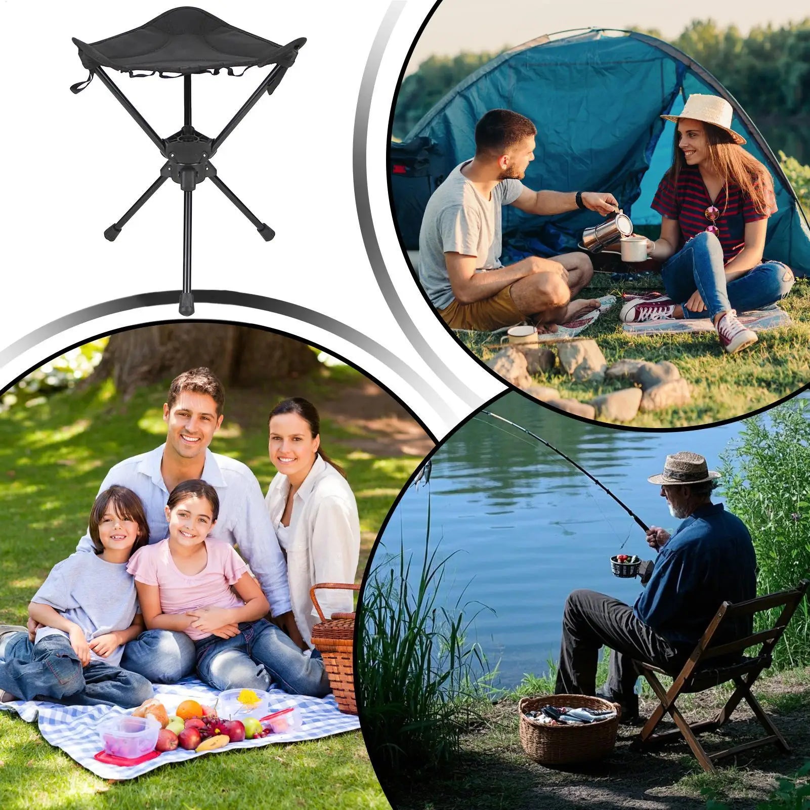 Portable Folding Swivel Camping Chair, Lightweight Fishing Stool for Outdoor Hunting Backpacking Travel, Lawn Dorm Hiking Gear