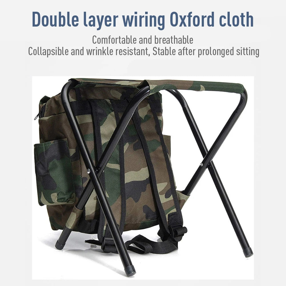 Outdoor Portable Camouflage Folding Chair Stool 100kg Max Load Oxford Cloth Stool Backpack For Camping Fishing