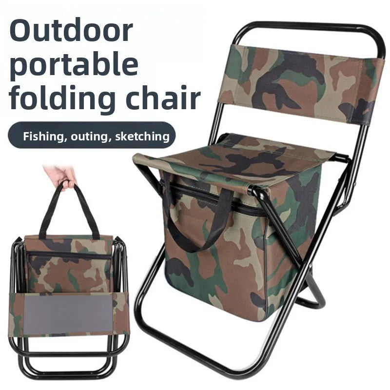 Backrest Leisure Camping Fishing Chair, Portable Outdoor Folding Chair with Storage Bag, Oxford Fabric Art Living Stool